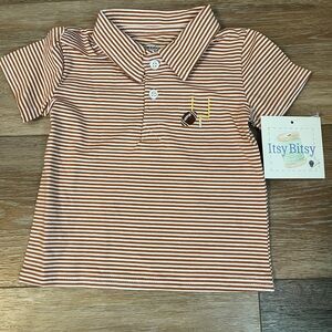 Itsy Bitsy Burnt Orange & White Striped Polo Shirt for Kids 12M NWT